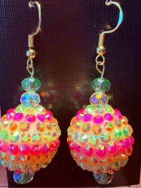 Iridescent Pink & Green Crystal Drop Earrings